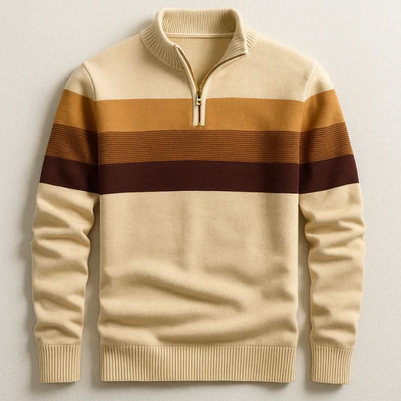 Jersey de punto a rayas para hombre con cuello de cremallera