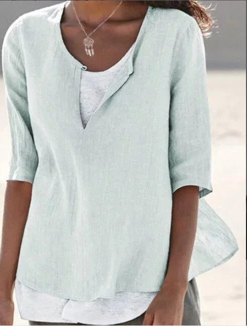 Blouse Femme Décontractée à Encolure Fendue avec Coupe Fluide et Style Minimaliste