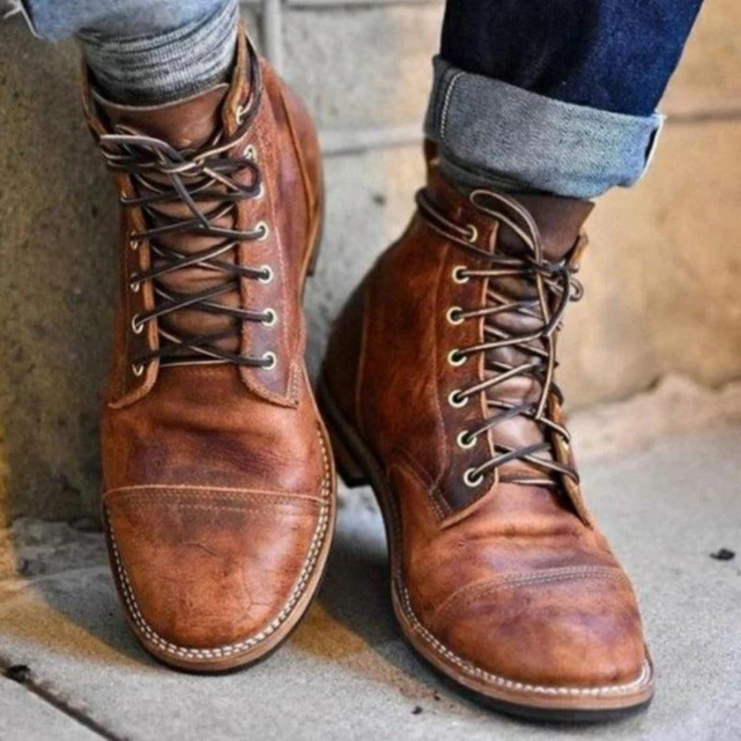 Bottes en Cuir à Lacets Style Vintage Confort Quotidien pour Homme