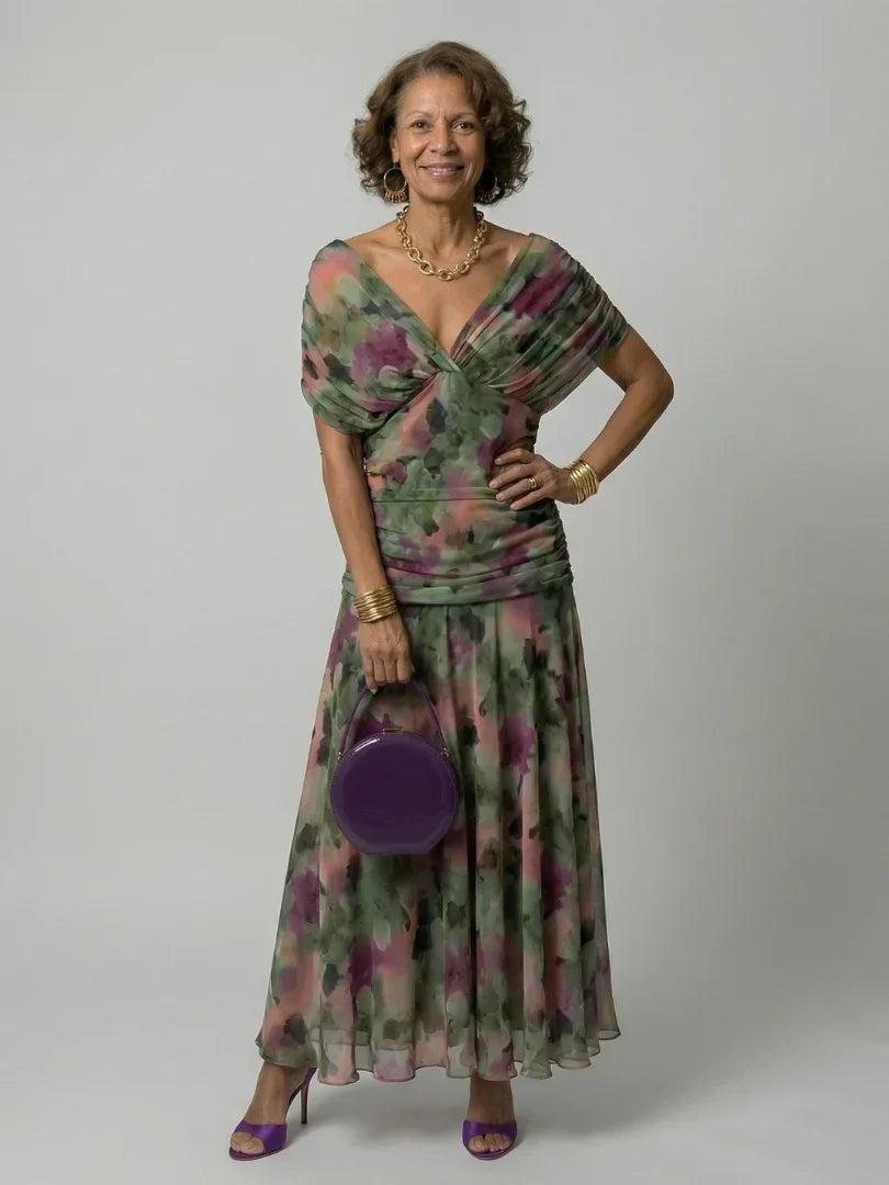 Vestido maxi para mujer con estampado floral, escote cruzado y falda plisada