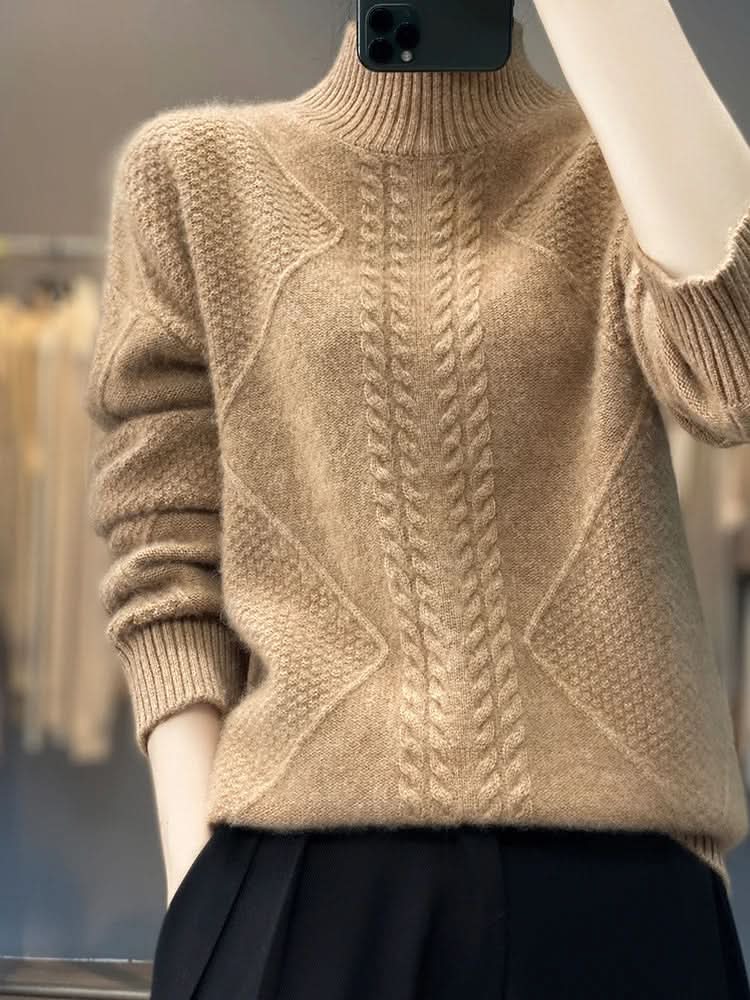 Jersey de cuello vuelto con trenzas para mujer