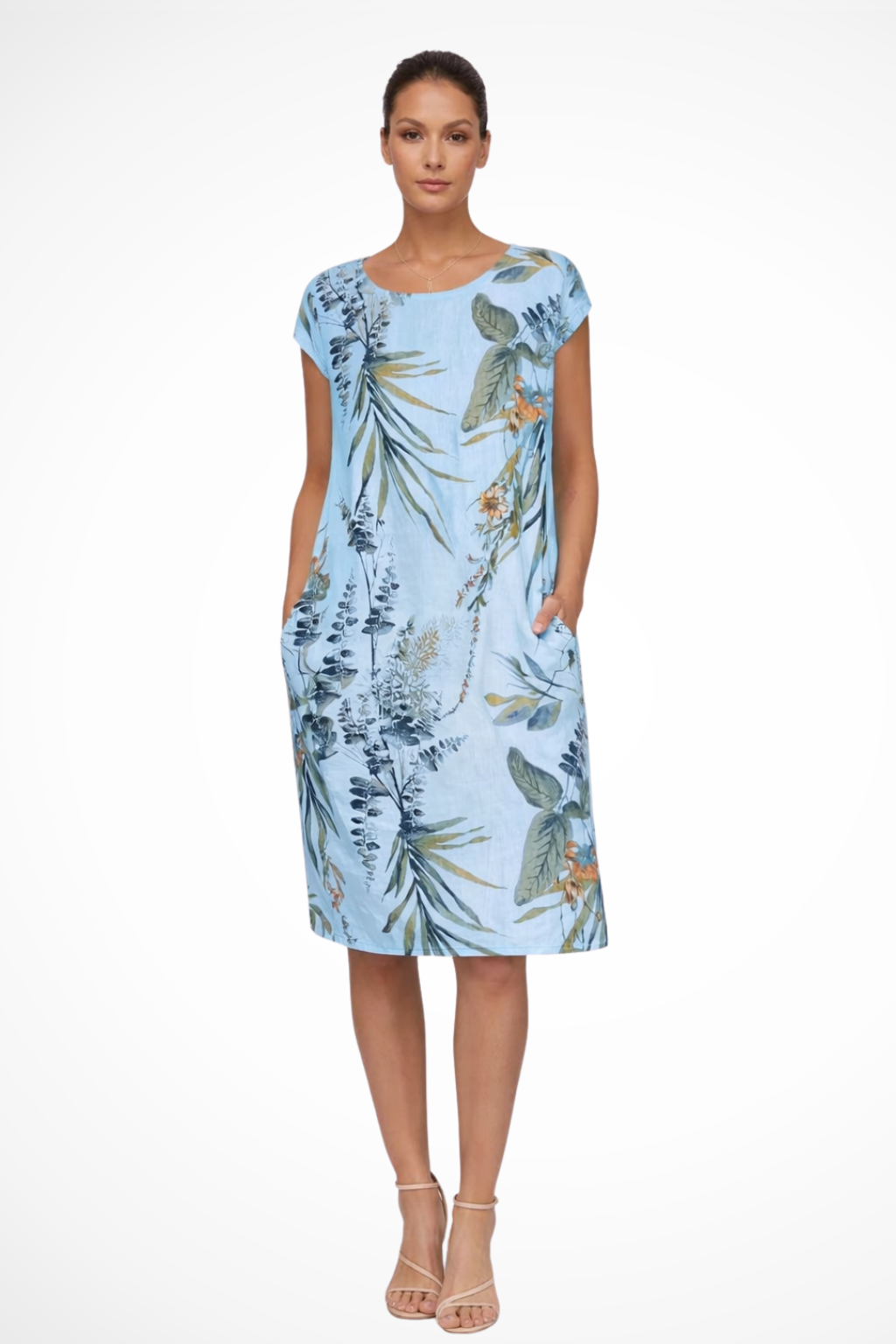 Robe Midi Fleurie Femme à Manches Courtes avec Imprimé Tropical et Coupe Élégante