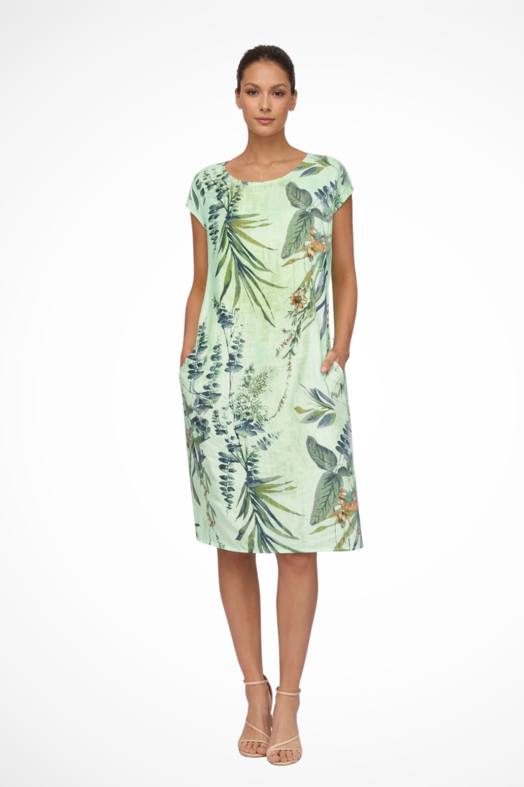 Robe Midi Fleurie Femme à Manches Courtes avec Imprimé Tropical et Coupe Élégante