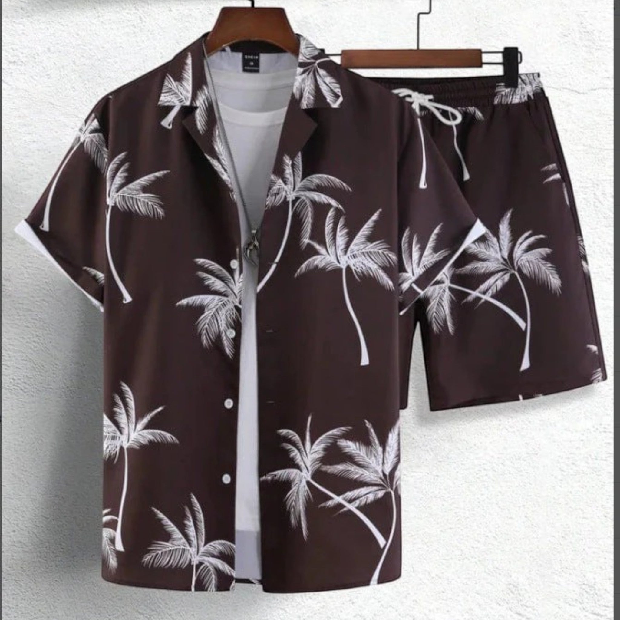 Short Sleeve Shirt and Tropical Print Shorts Set for Men