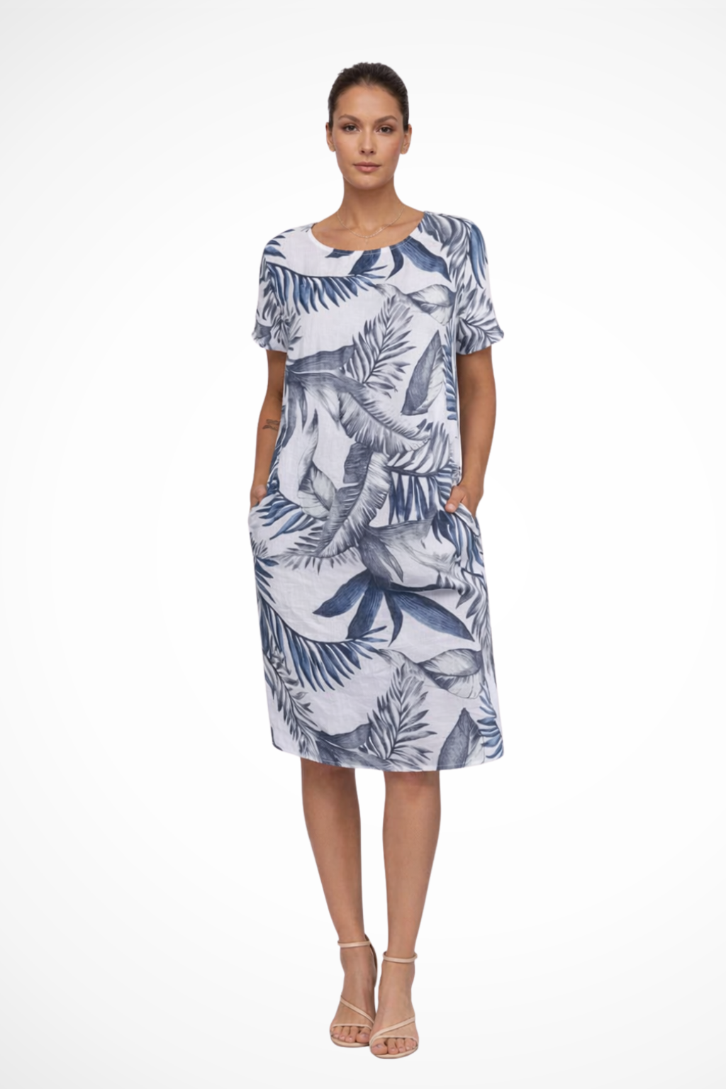 Robe Midi Fleurie Femme à Manches Courtes avec Imprimé Tropical et Coupe Élégante