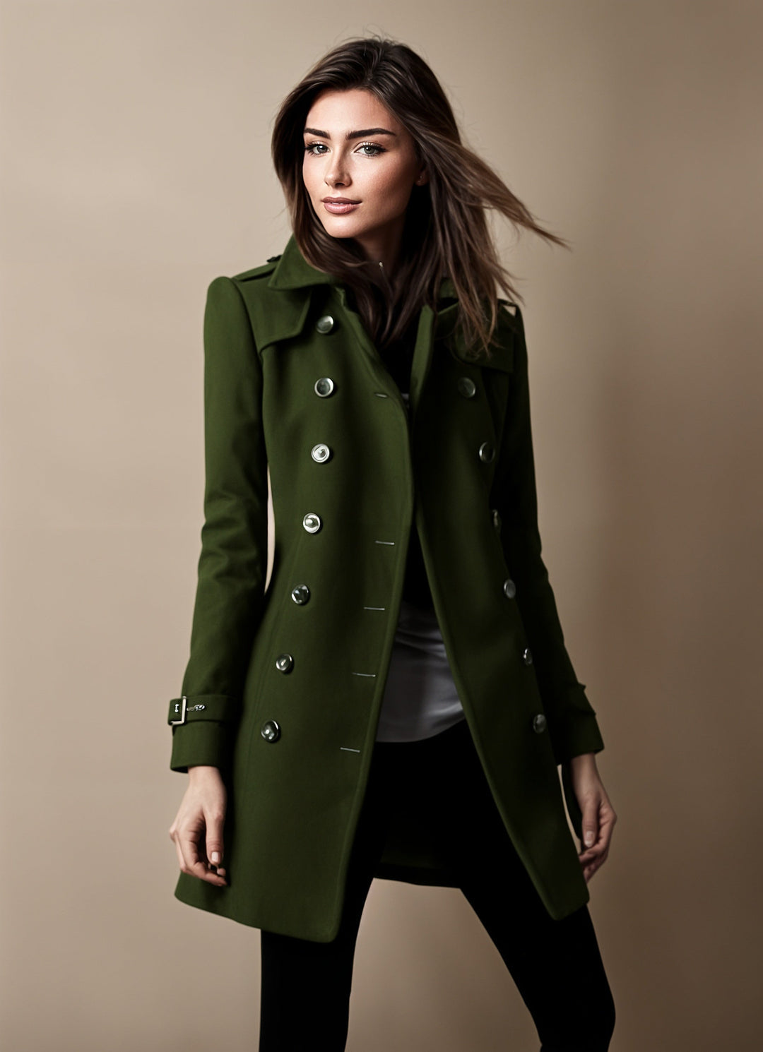 Manteau Femme Élégant à Double Boutonnage à Col Revers
