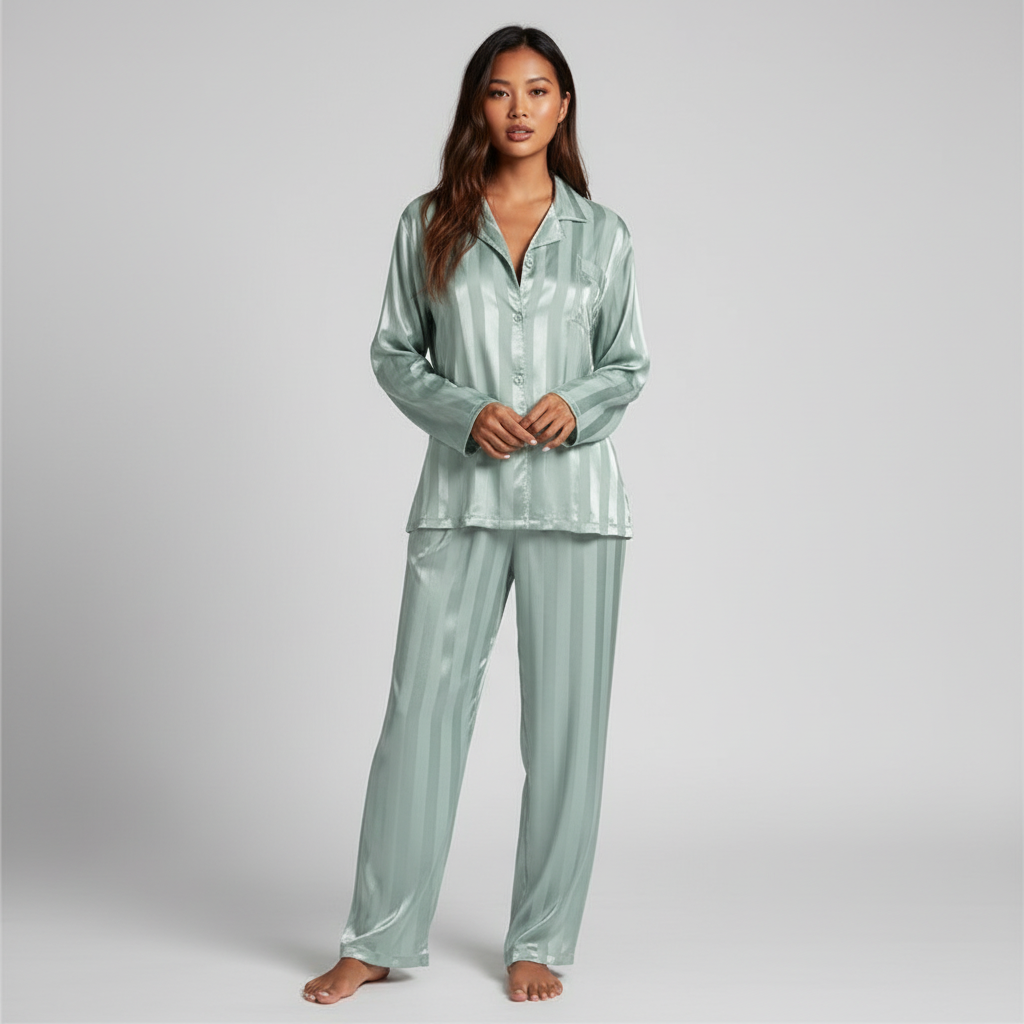 Ensemble Pyjama Satiné Femme Chemise et Pantalon