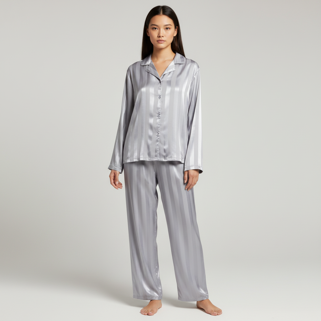 Ensemble Pyjama Satiné Femme Chemise et Pantalon