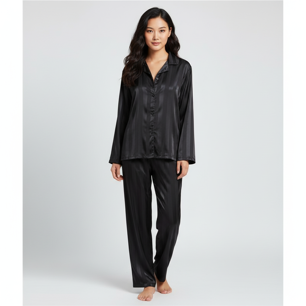Ensemble Pyjama Satiné Femme Chemise et Pantalon