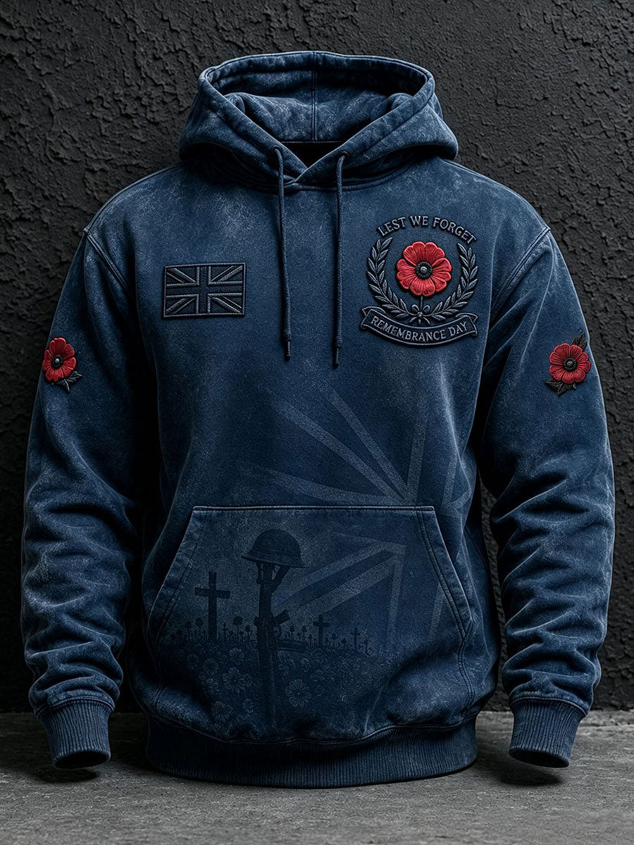 Men's Hoodie with Drawstring and Poppy Embroidery