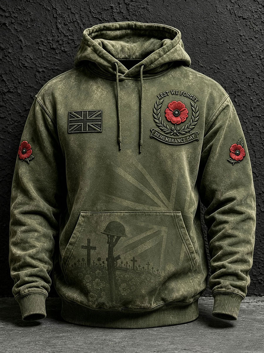 Men's Hoodie with Drawstring and Poppy Embroidery