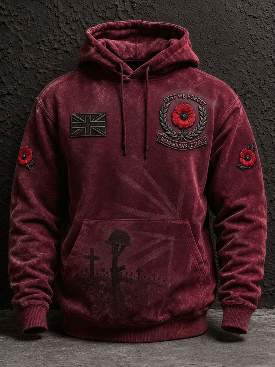 Men's Hoodie with Drawstring and Poppy Embroidery