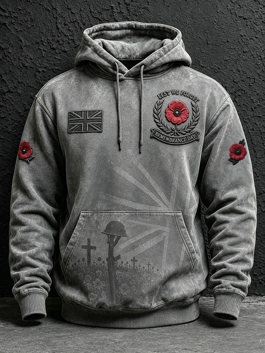 Men's Hoodie with Drawstring and Poppy Embroidery