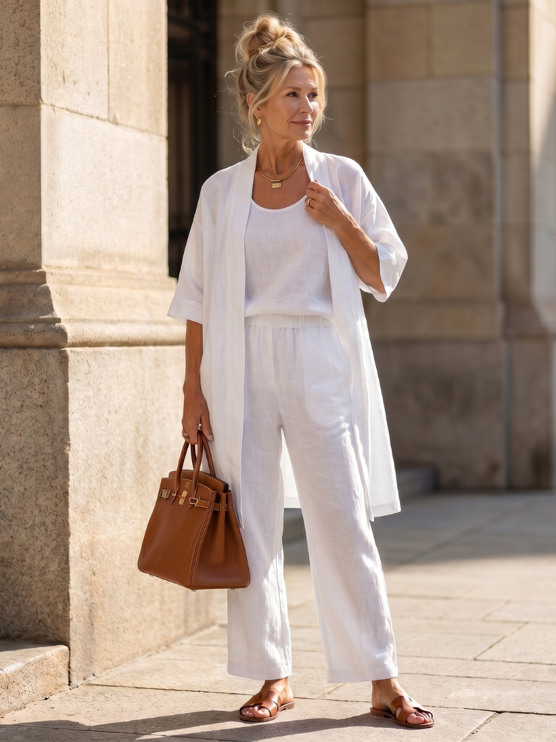Women's Casual 3-Piece Set with Long Cardigan and Loose Pants