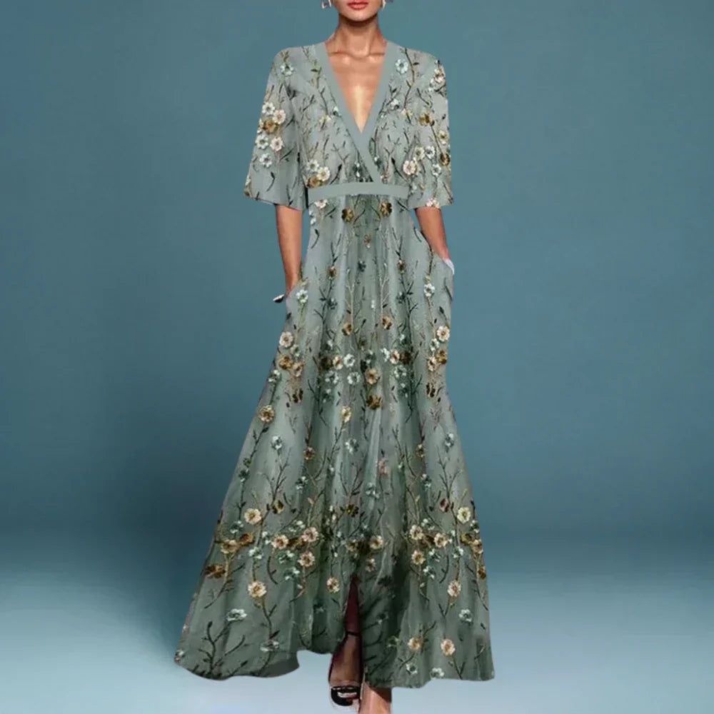 Robe Longue Fleurie Décolleté Plongeant Coupe Relax