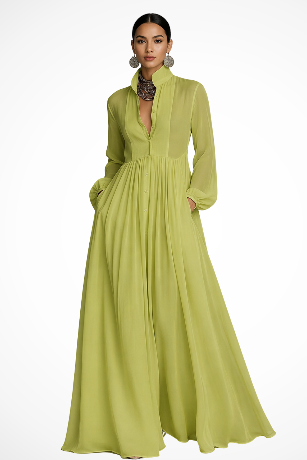 Vestido largo fluido con botones para mujer
