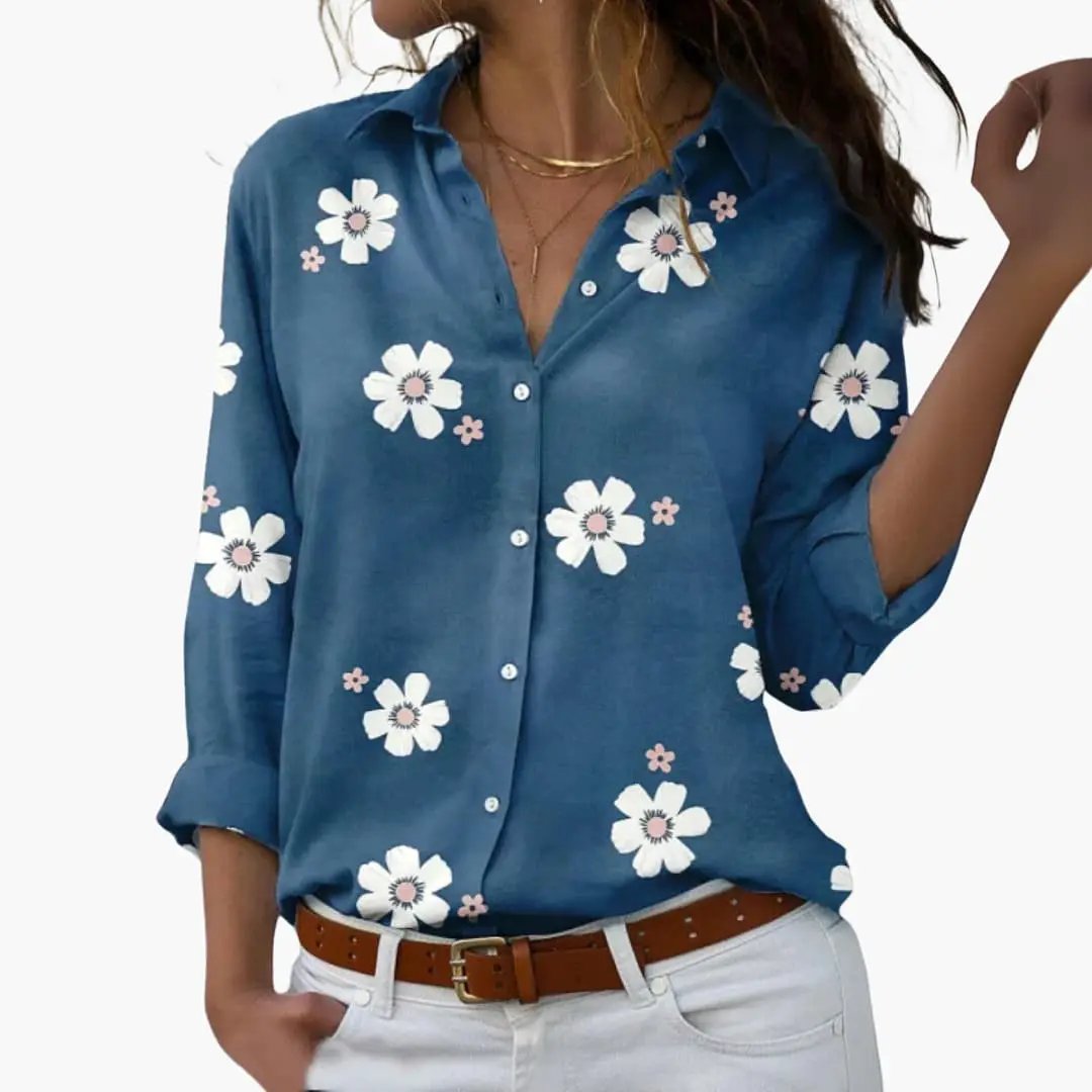 Casual Floral Button-Up Blouse for Women