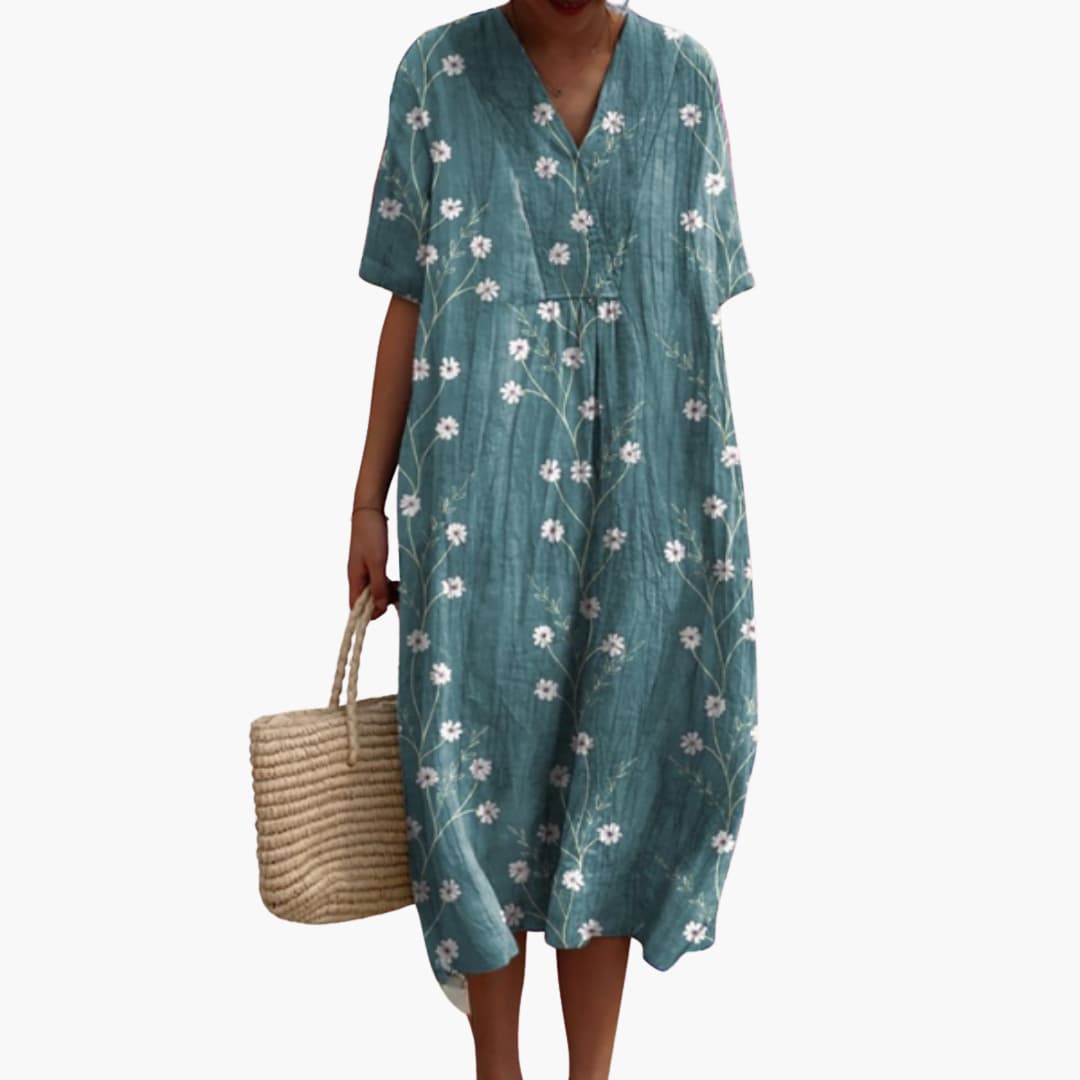 Robe Midi Fleurie Décontractée à Col V pour Femme