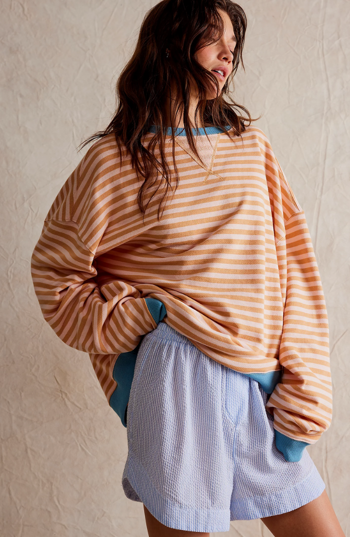 Women’s Oversized Striped Crew-Neck Sweatshirt