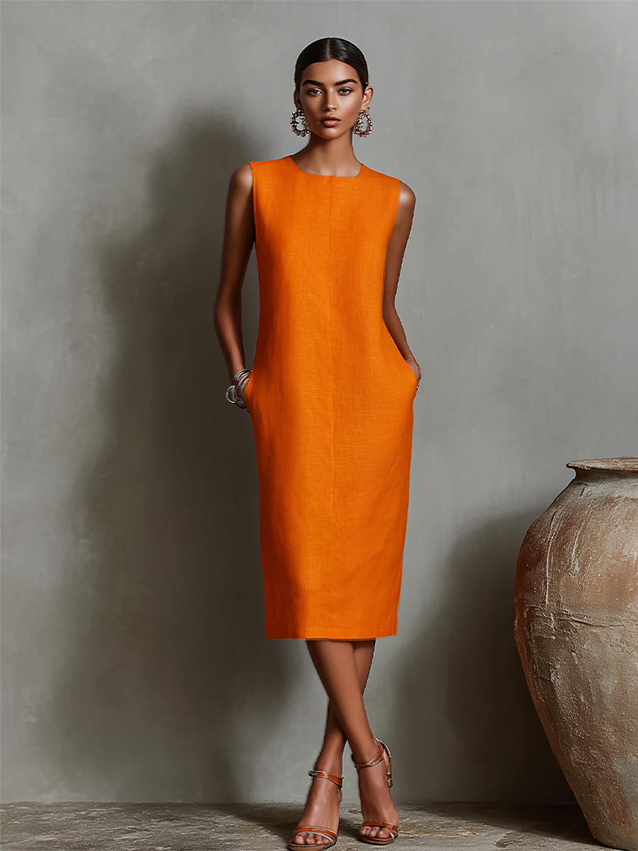 Vestido ajustado sin mangas con cuello redondo para mujer
