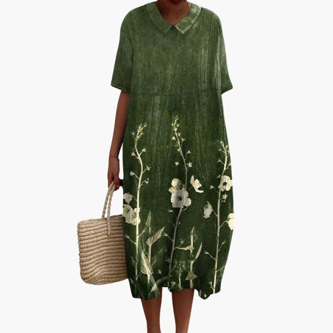 Robe Midi Fleurie Décontractée à Col V pour Femme