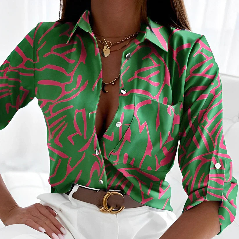 Chemisier Imprimé Tropical Boutonné pour Femme