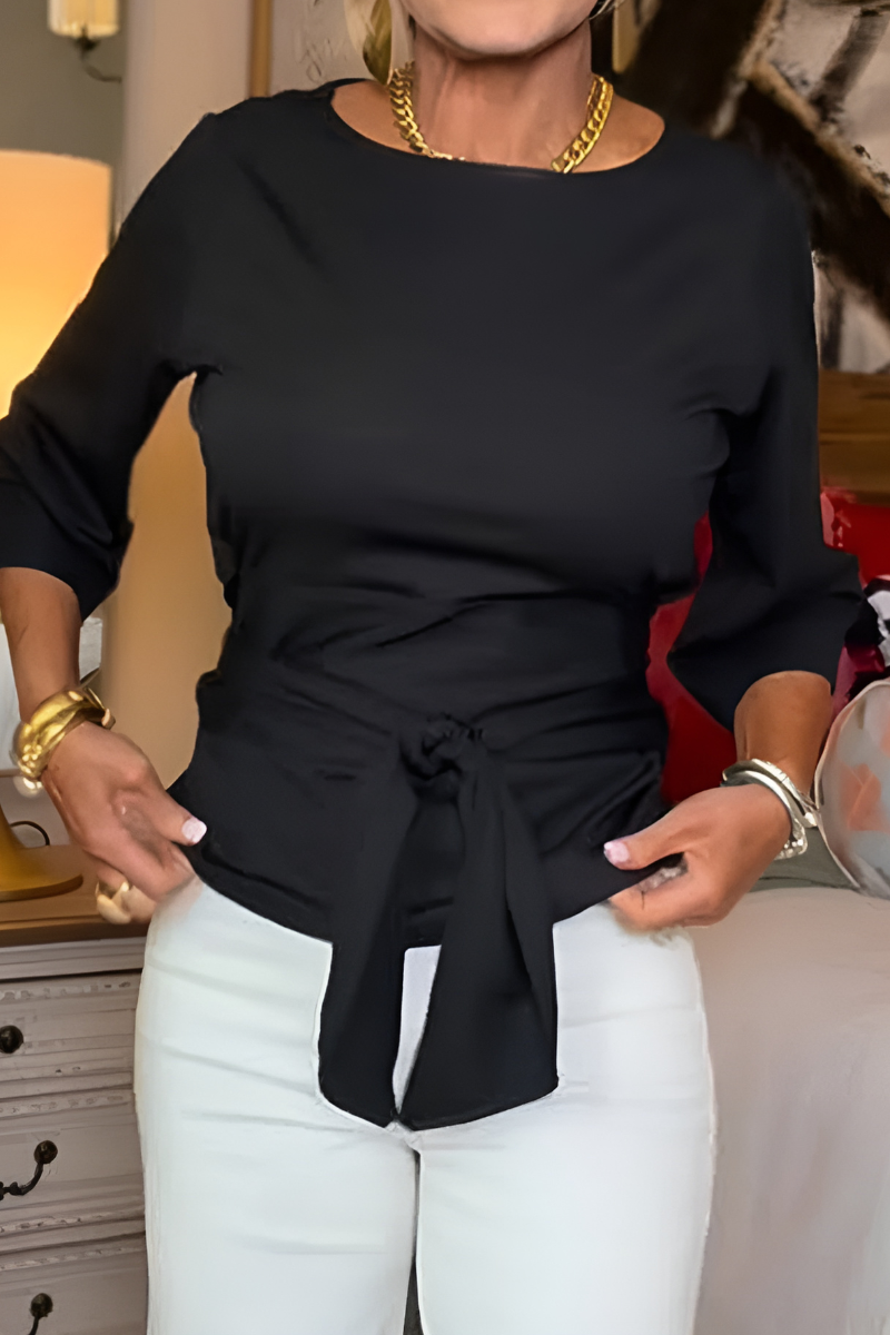Blouse à Basque et Manches Longues Pour Femme Avec Lien à La Taille