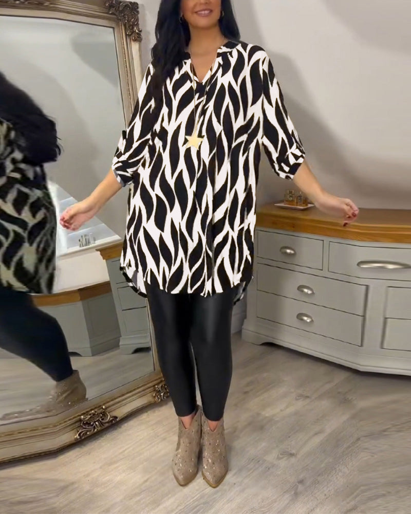 Blouse Tunique à Col en V et Motif Abstrait Pour Femme
