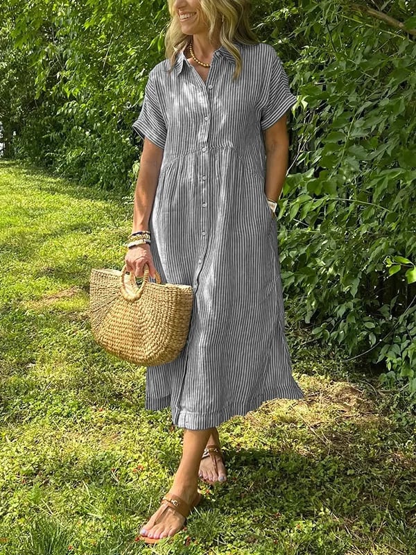 Robe midi d'été fluide et décontractée à manches courtes pour femmes