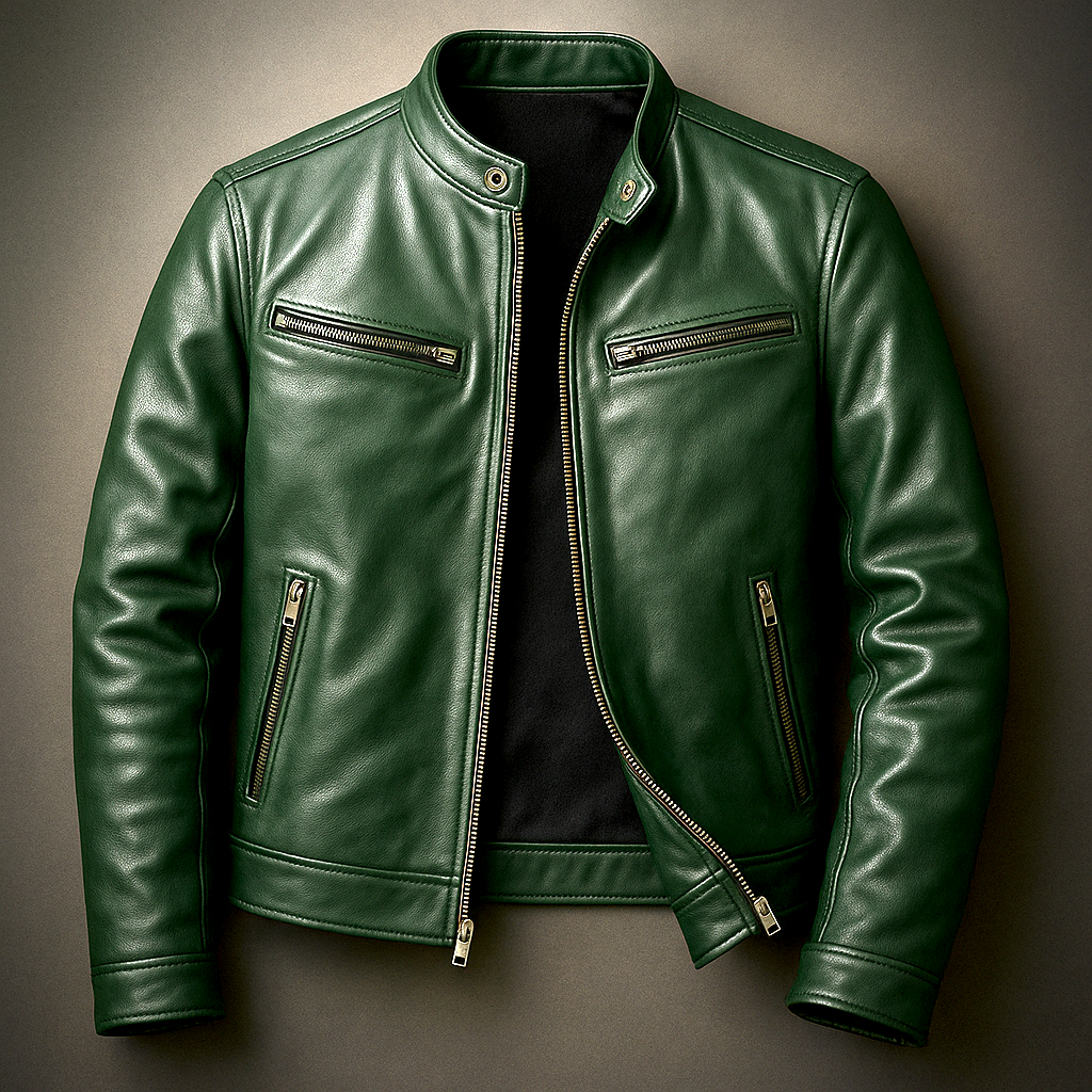 Men’s Motorcycle-Style Jacket with Stand-Up Collar and Zip Closure