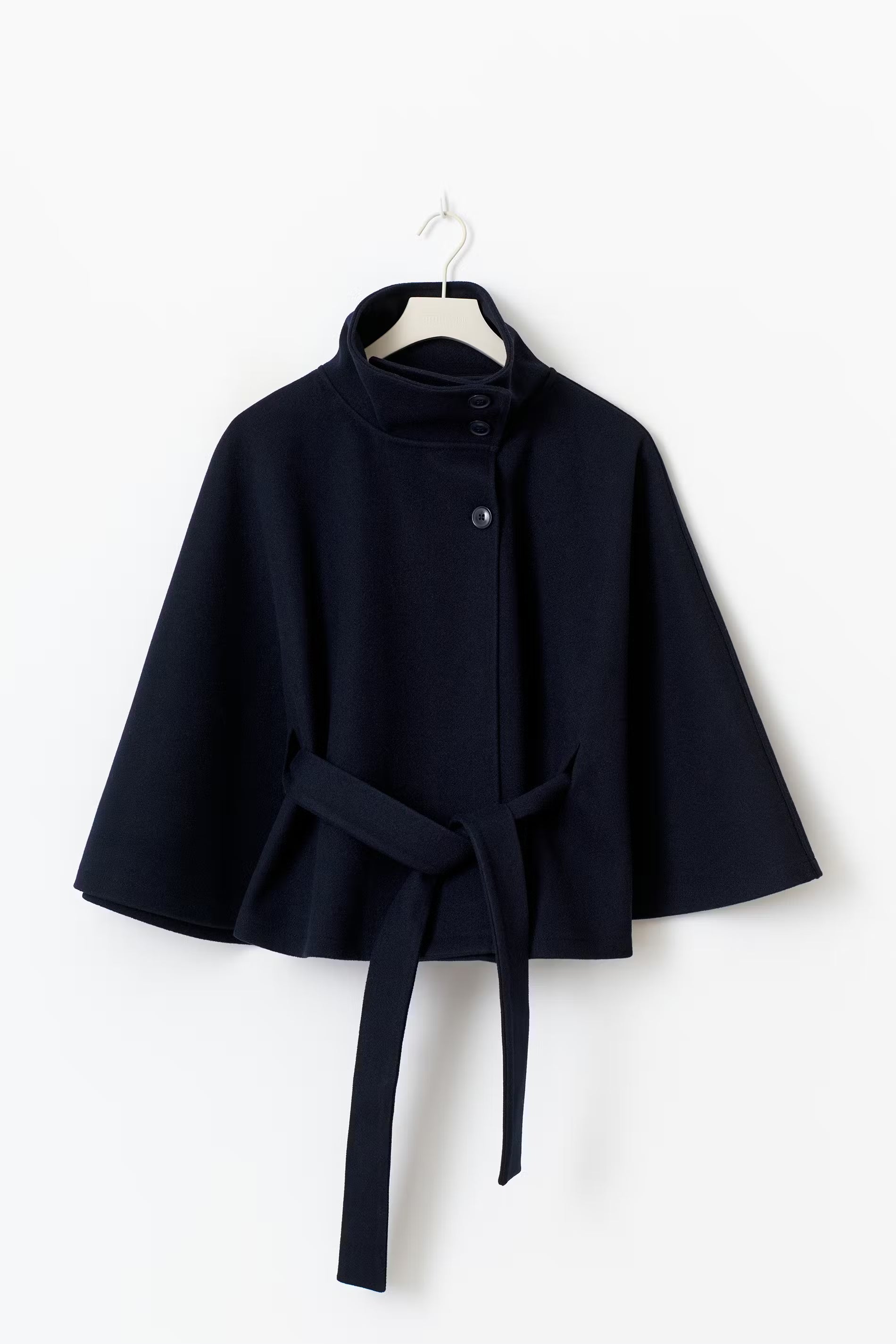 Cape with High Collar and Tie Belt