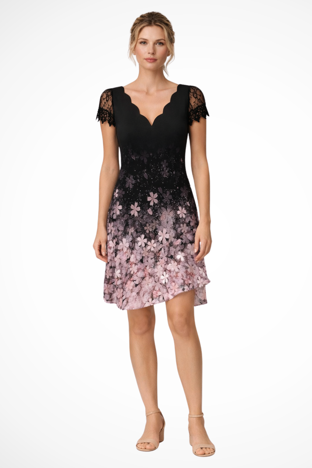 Robe Mi-Longue Femme en Dentelle Élégante