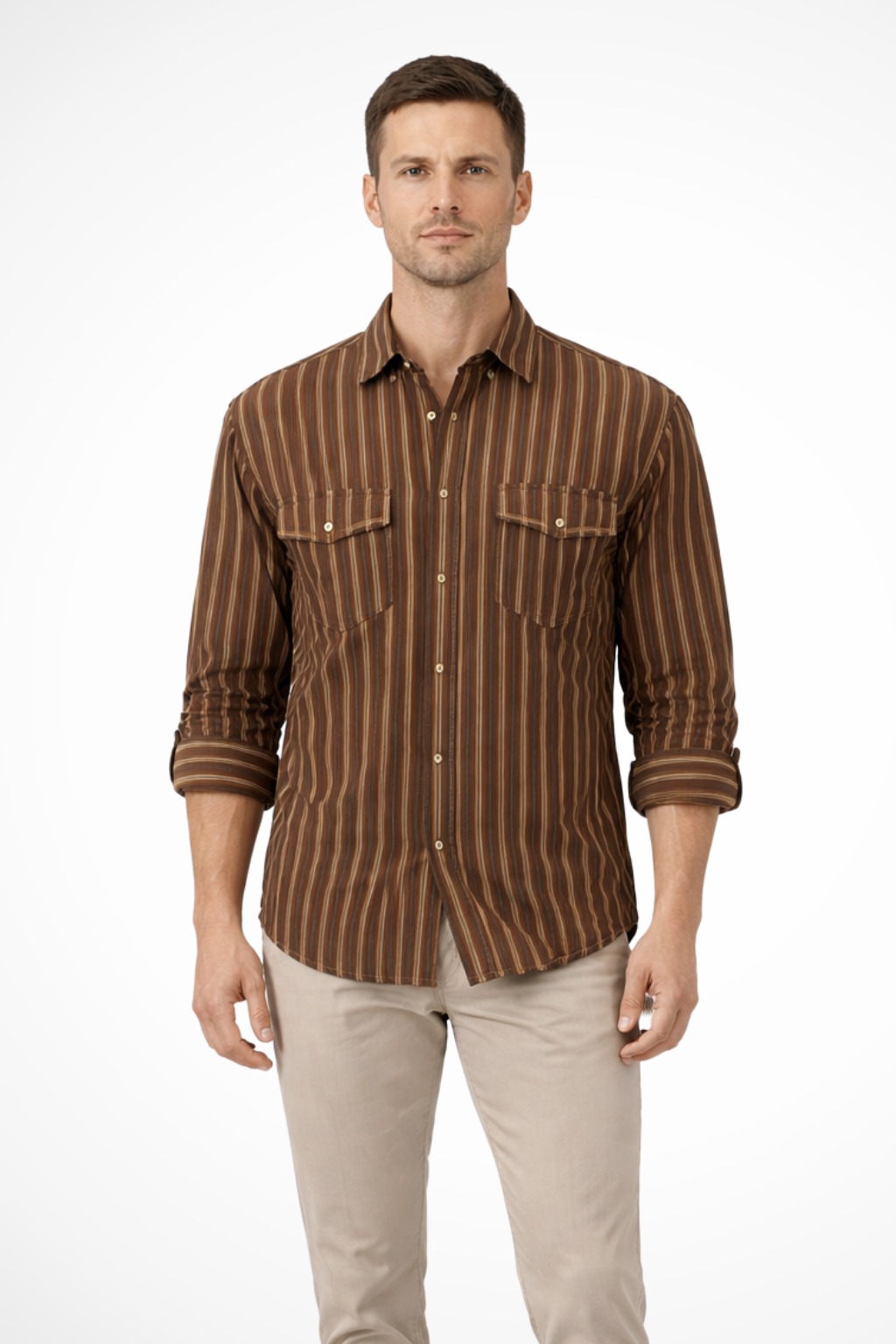 Men's Casual Striped Shirt Loose Fit Long Sleeves