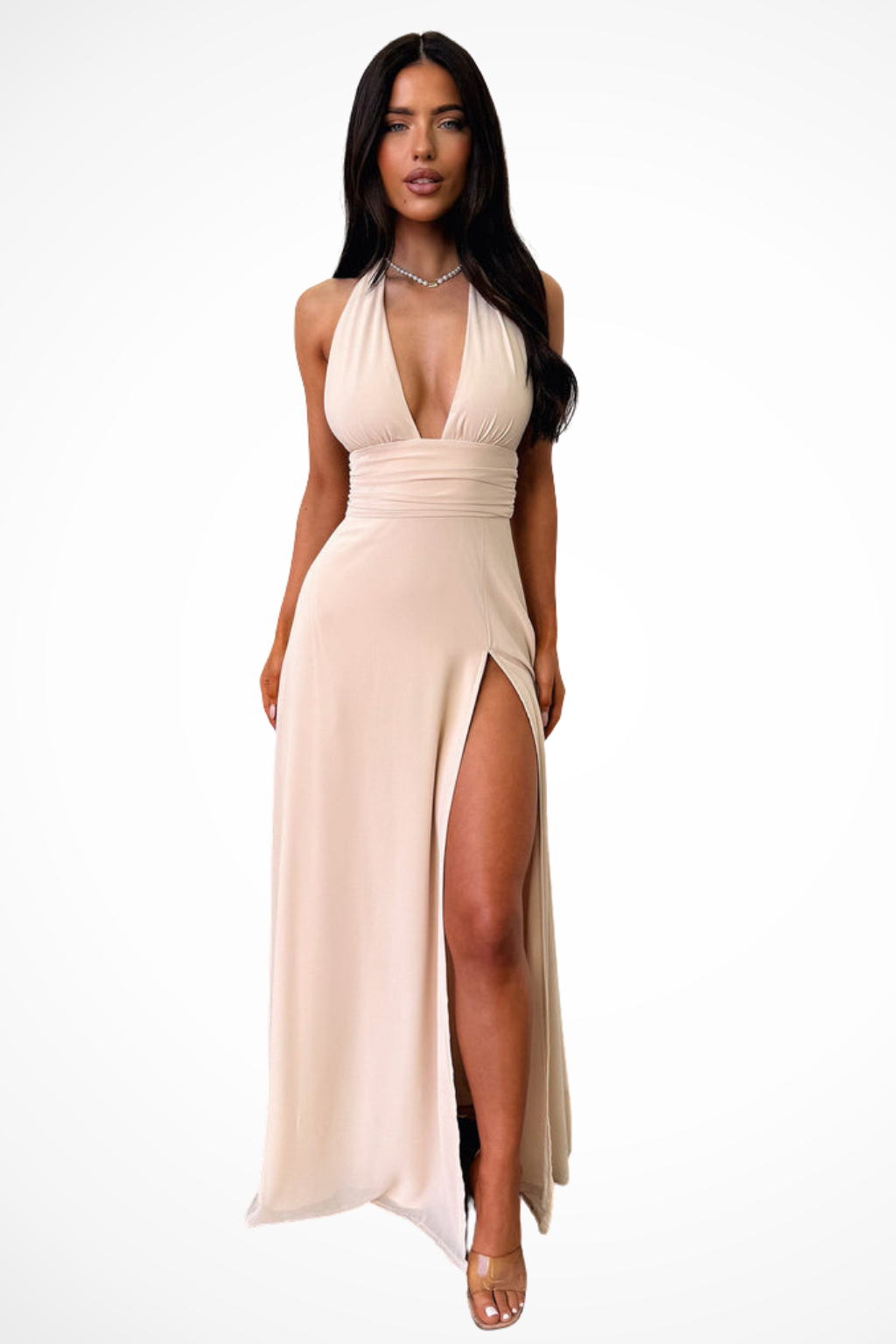 Élégante Robe longue col halter fendue sur le côté