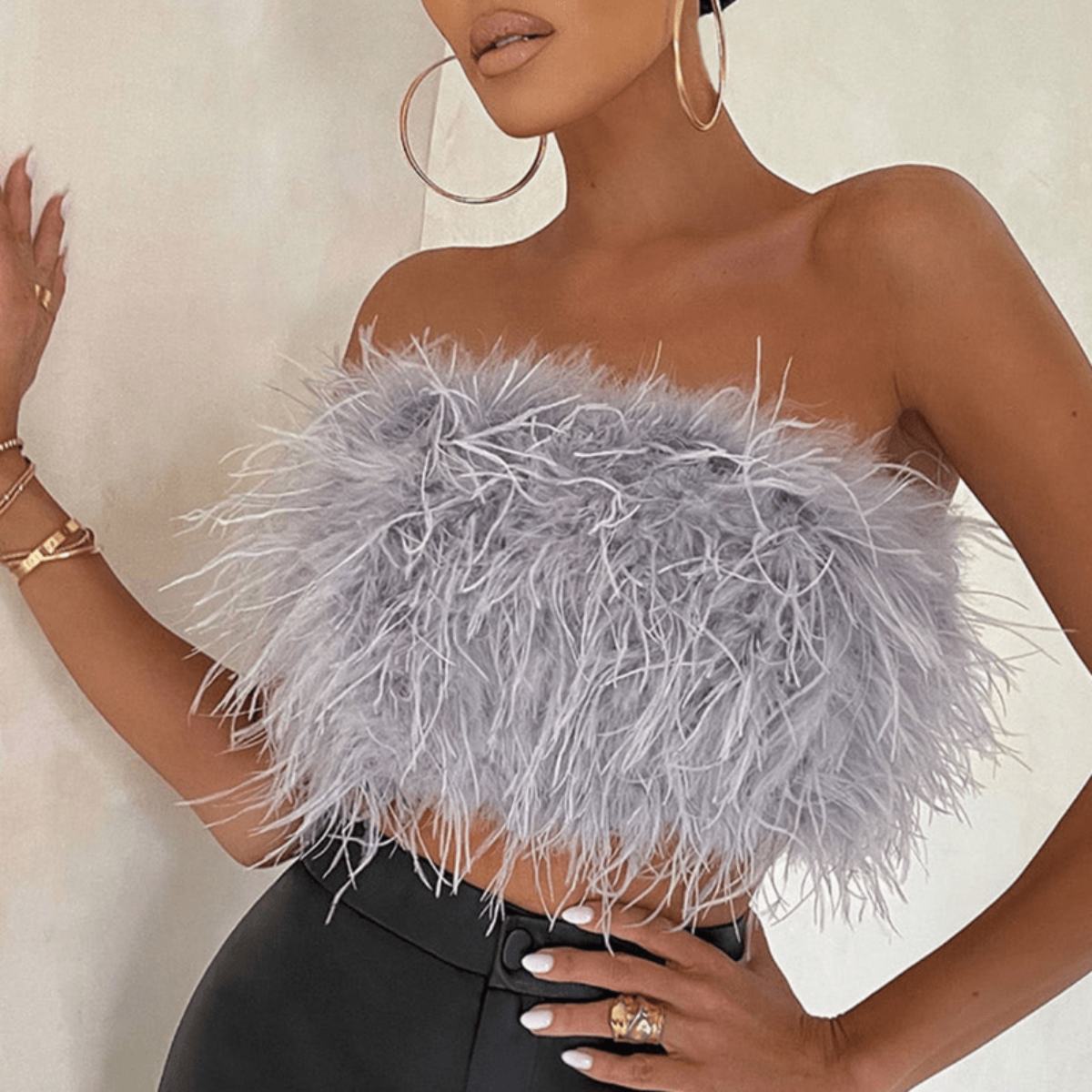 Top Bustier à Plumes pour Femme