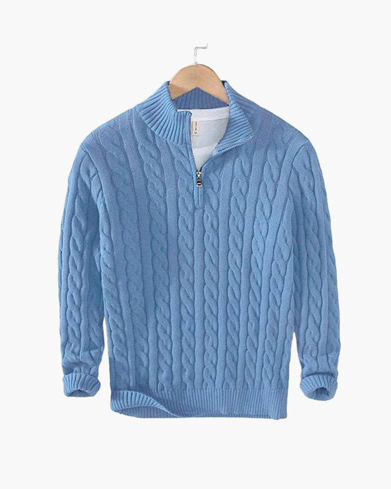 Men's Cable-Knit Ribbed Quarter-Zip Sweater