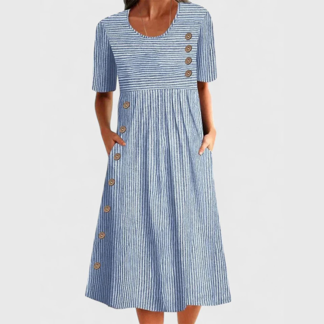 Robe Midi Femme à Rayures - Style Décontracté et Élégant
