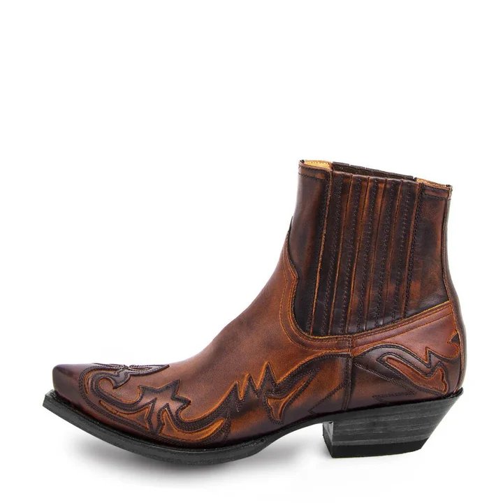 Bottes Cowboy Homme en Cuir Stylées avec Semelle Rembourrée et Piqûres Iconiques