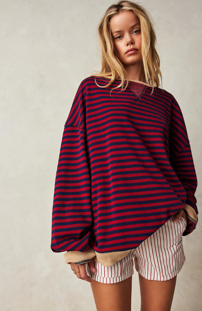 Women’s Oversized Striped Crew-Neck Sweatshirt