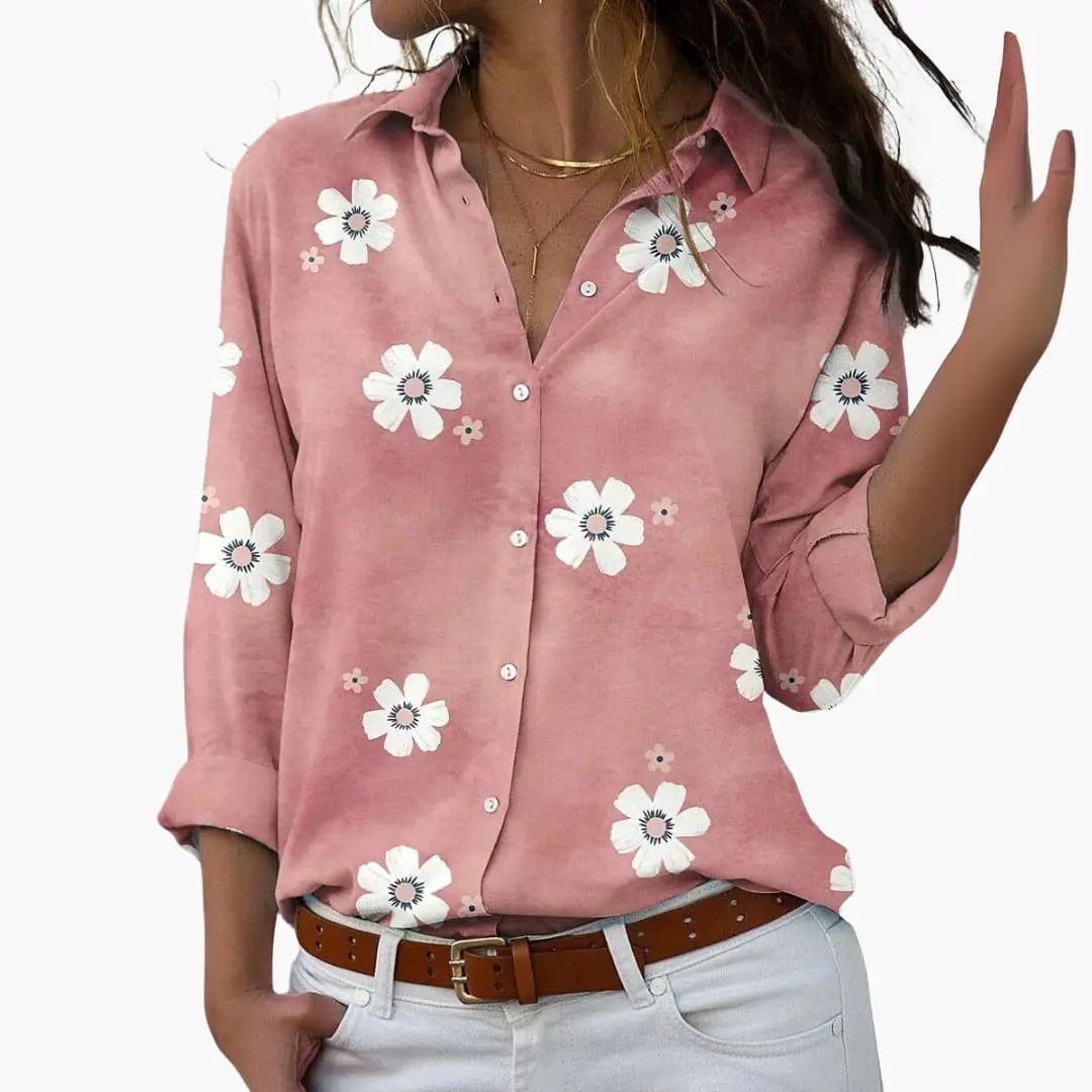 Casual Floral Button-Up Blouse for Women