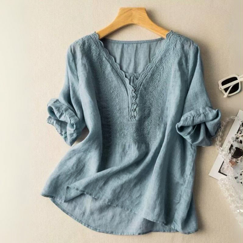 Women's V-Neck Blouse with Short Sleeves