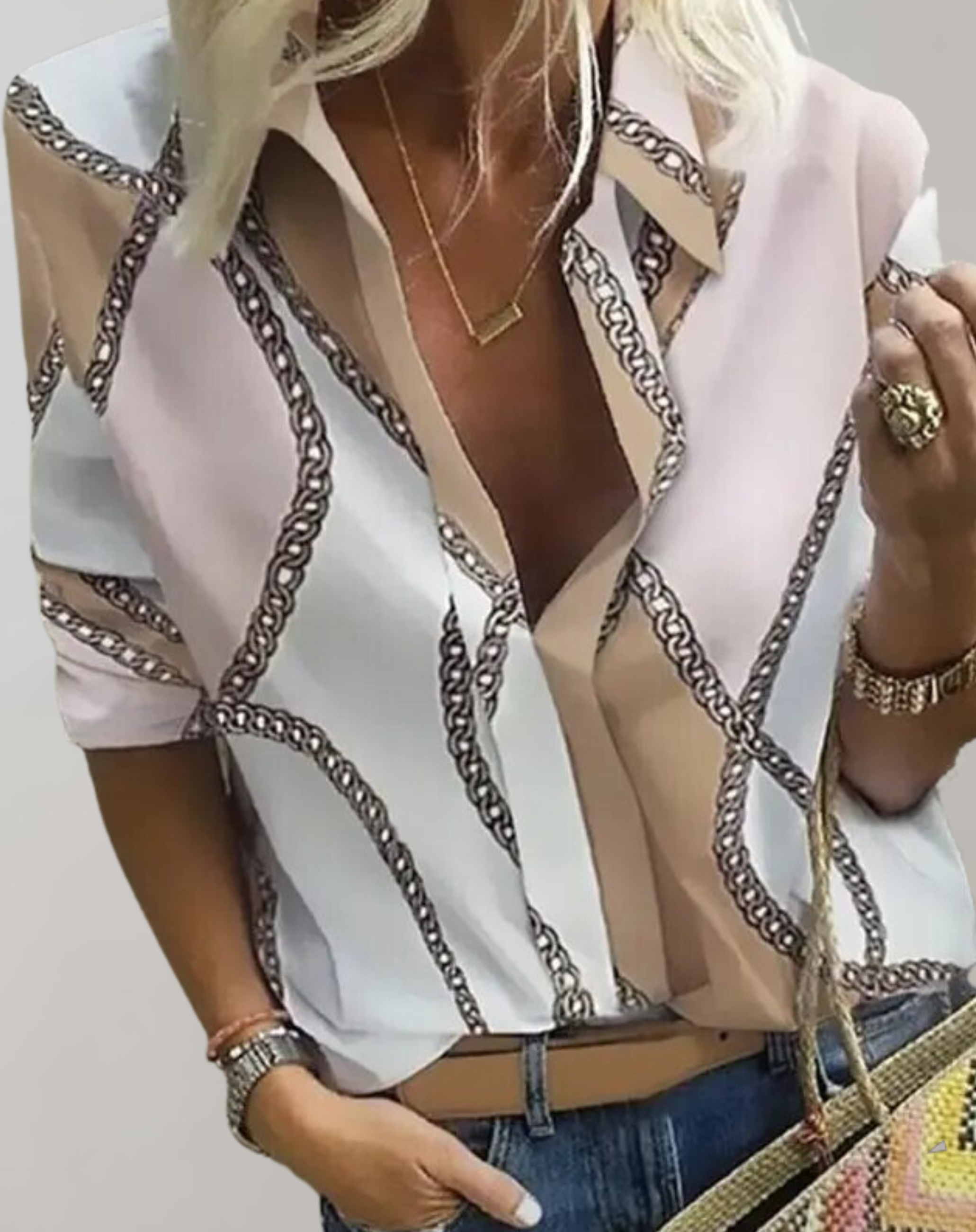 Blusa de seda con motivo de cadena para mujer