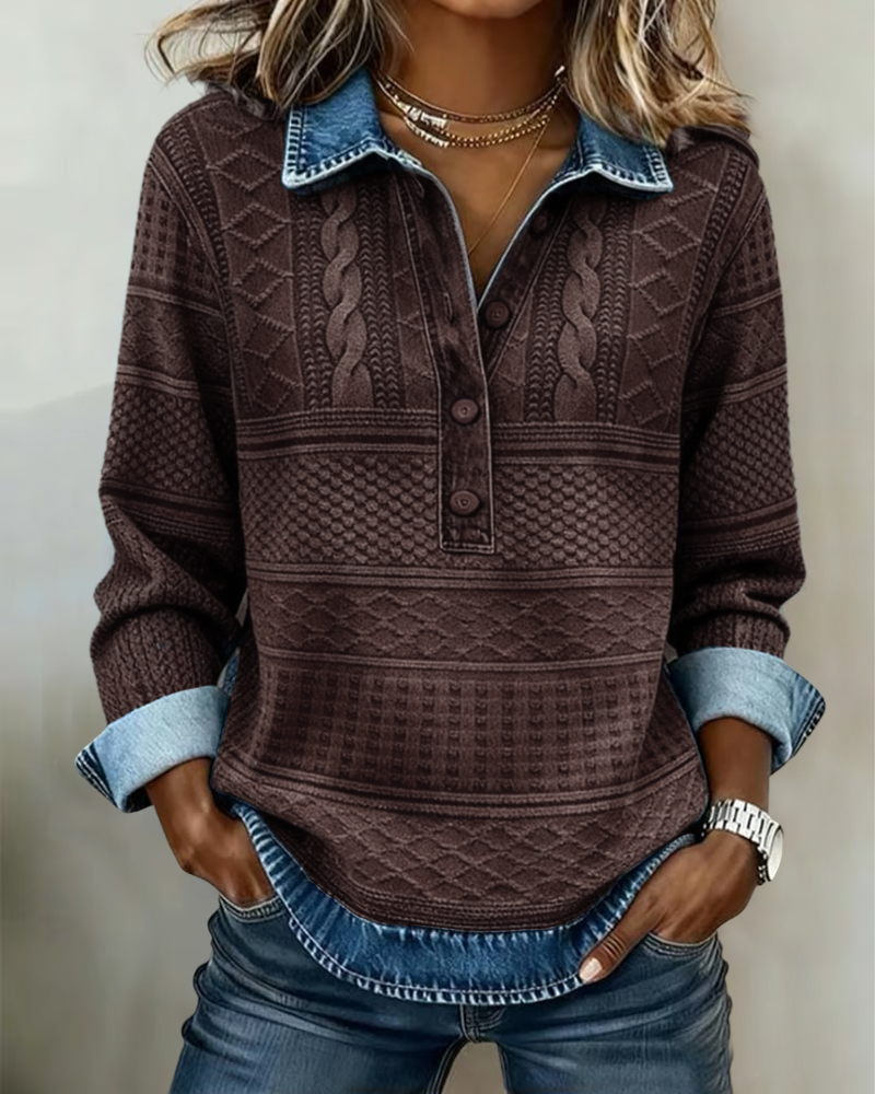 Women’s denim-effect polo-neck sweater