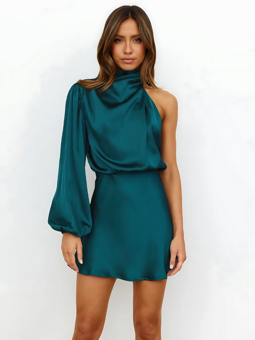 Elegant one-shoulder satin evening dress for women