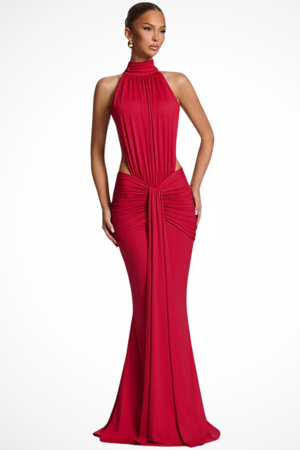 Robe Longue Dos Nu Femme à Col Montant avec Découpes Élégantes