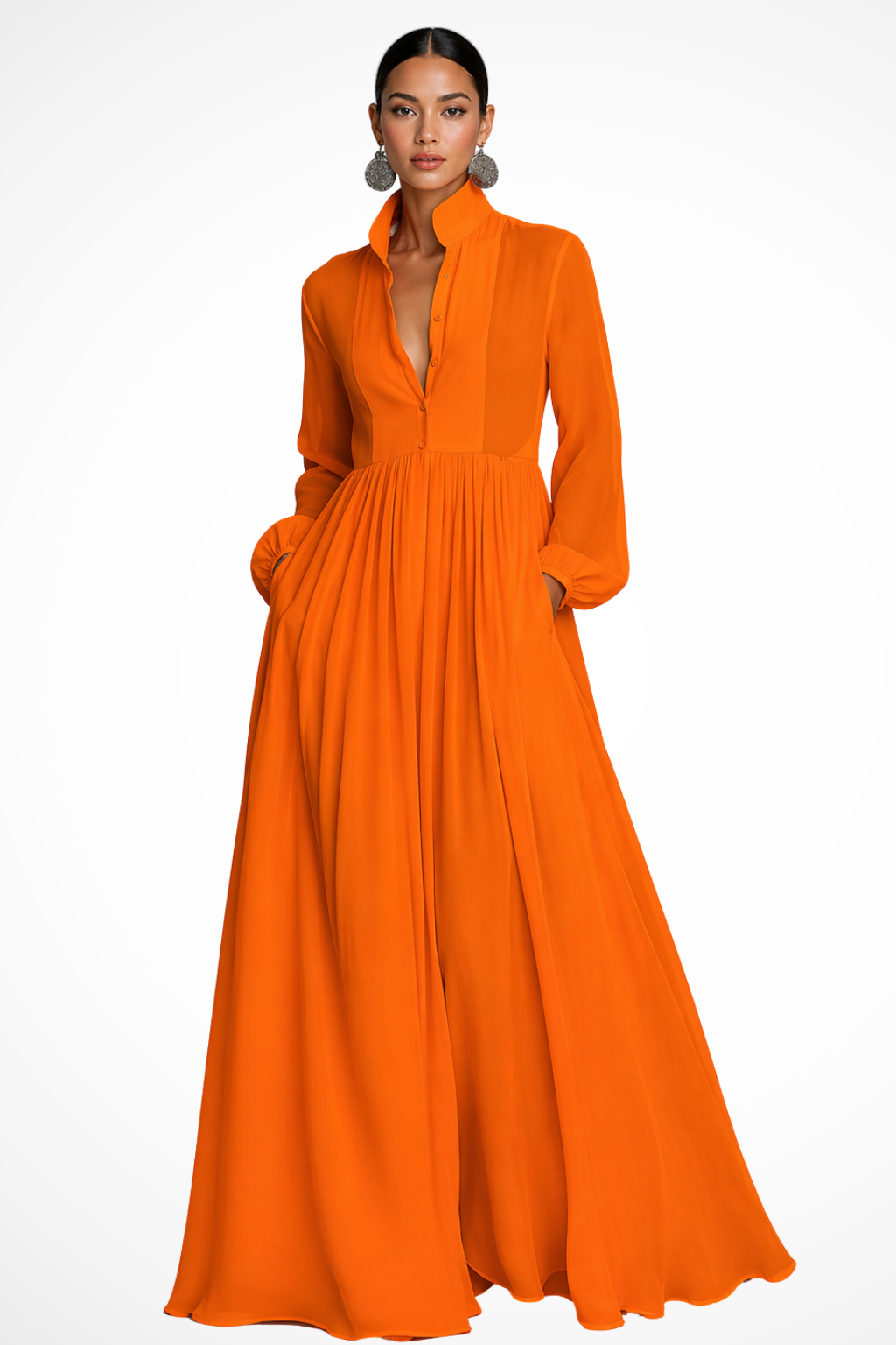 Vestido largo fluido con botones para mujer