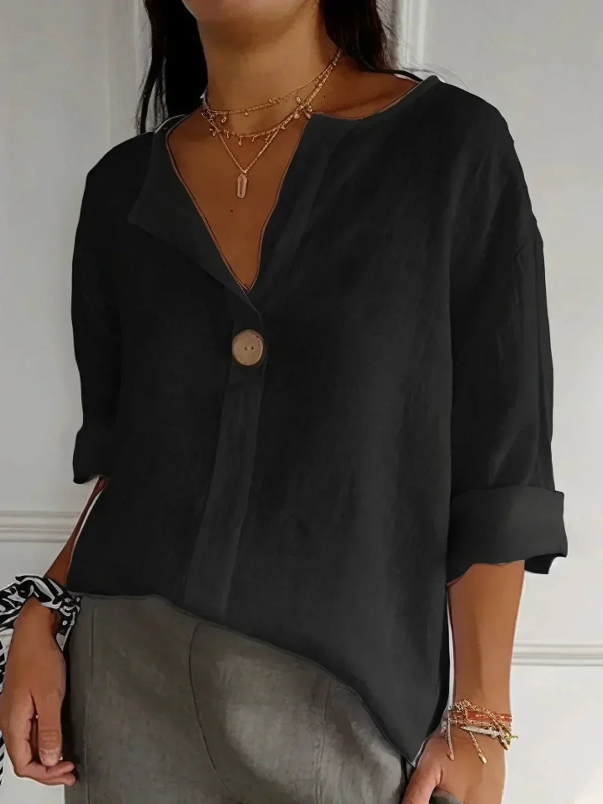 Buttoned Linen Blouse for Women