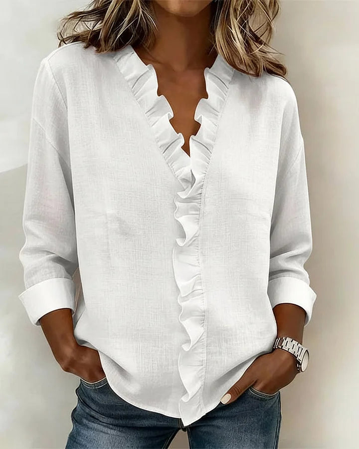 Blusa de mujer con cuello en V y mangas largas