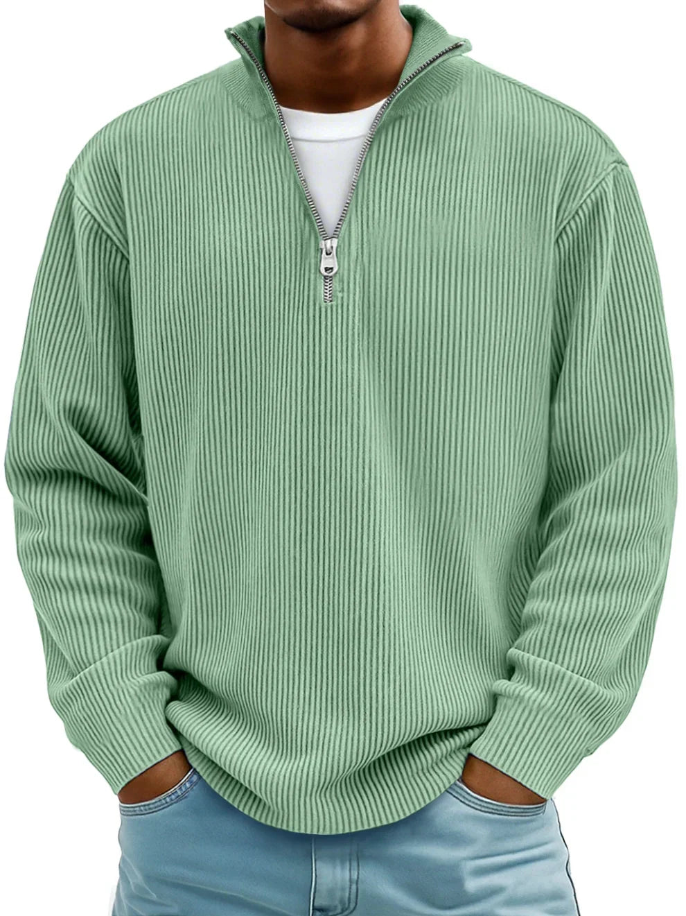 Ribbed Men's Pullover with Zippered Collar