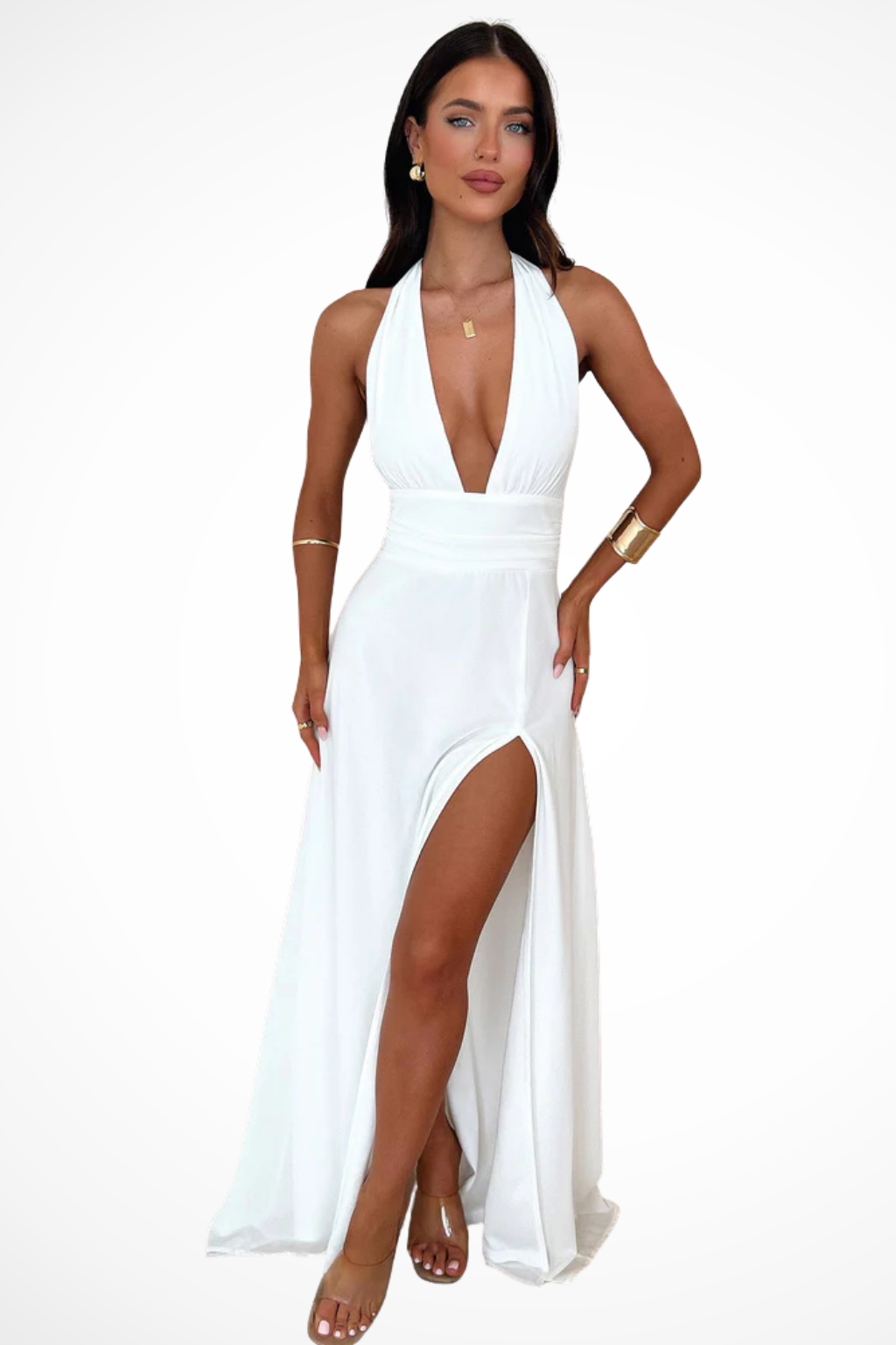 Élégante Robe longue col halter fendue sur le côté